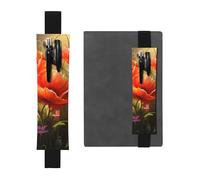Black Leather Pen Holder Bookmark BROLEO Poppy flowers1 Printed Adjustable Elastic Band 8.3-1.8 in Suitable for Most notebooks Diaries