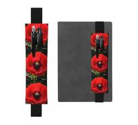 Black Leather Pen Holder Bookmark HYTTER Beautiful Red Poppy Flower Printed Adjustable Elastic Band 8.3-1.8 in for notebooks Diaries Manuals Planners