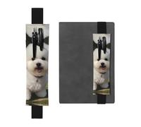 Black Leather Pen Holder Bookmark HYTTER Bichon Frise Dog Printed Adjustable Elastic Band 8.3-1.8 in for notebooks Diaries Manuals Planners