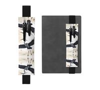 Black Leather Pen Holder Bookmark HYTTER Flying Birds Crane Heron Printed Adjustable Elastic Band 8.3-1.8 in for notebooks Diaries Manuals Planners