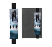 Black Leather Pen Holder Bookmark HYTTER Penguins On The Iceberg Printed Adjustable Elastic Band 8.3-1.8 in for notebooks Diaries Manuals Planners
