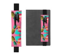 Black Leather Pen Holder Bookmark HYTTER Pineapple Flamingo Printed Adjustable Elastic Band 8.3-1.8 in for notebooks Diaries Manuals Planners
