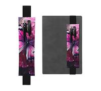 Black Leather Pen Holder Bookmark HYTTER Pink Flower Purple Butterfly Printed Adjustable Elastic Band 8.3-1.8 in for notebooks Diaries Manuals Planners