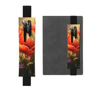 Black Leather Pen Holder Bookmark HYTTER Poppies in Bloom Printed Adjustable Elastic Band 8.3-1.8 in for notebooks Diaries Manuals Planners