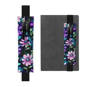 Black Leather Pen Holder Bookmark HYTTER Purple Camellia Printed Adjustable Elastic Band 8.3-1.8 in for notebooks Diaries Manuals Planners