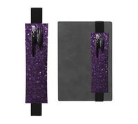 Black Leather Pen Holder Bookmark HYTTER Sparkling Purple Glitter Printed Adjustable Elastic Band 8.3-1.8 in for notebooks Diaries Manuals Planners