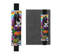 Black Leather Pen Holder Bookmark JKIEGOQ Day of The Dead Picture Adjustable Elastic Band 8.3-1.8 inch for notebooks Diaries Hardcover Journal