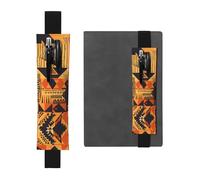 Black Leather Pen Holder Bookmark MJHKXLJ African Style Patchwork Pattern Adjustable Elastic Band 8.3-1.8 inch for notebooks Diaries Hardcover Journal