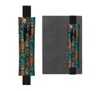 Black Leather Pen Holder Bookmark MJHKXLJ Aloha Tiki Pattern Adjustable Elastic Band 8.3-1.8 inch for notebooks Diaries Hardcover Journal