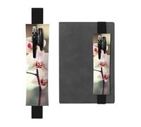Black Leather Pen Holder Bookmark MJHKXLJ an Orchid. Pattern Adjustable Elastic Band 8.3-1.8 inch for notebooks Diaries Hardcover Journal