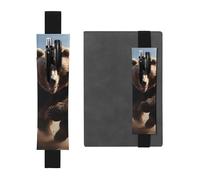 Black Leather Pen Holder Bookmark MJHKXLJ Bear Running Pattern Adjustable Elastic Band 8.3-1.8 inch for notebooks Diaries Hardcover Journal