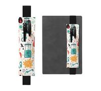 Black Leather Pen Holder Bookmark MJHKXLJ Chemistry Print Pattern Adjustable Elastic Band 8.3-1.8 inch for notebooks Diaries Hardcover Journal