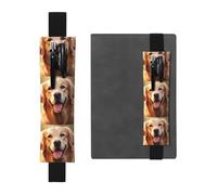 Black Leather Pen Holder Bookmark MJHKXLJ Dog Golden Retriever Pattern Adjustable Elastic Band 8.3-1.8 inch for notebooks Diaries Hardcover Journal
