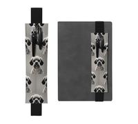 Black Leather Pen Holder Bookmark MJHKXLJ French Poodle Pattern Adjustable Elastic Band 8.3-1.8 inch for notebooks Diaries Hardcover Journal