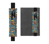 Black Leather Pen Holder Bookmark MJHKXLJ Funny Astronaut Dinosaur Rocket Pattern Adjustable Elastic Band 8.3-1.8 inch for notebooks Diaries Hardcover Journal