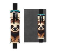 Black Leather Pen Holder Bookmark MJHKXLJ Funny Cute Animal Sloth Music Pattern Adjustable Elastic Band 8.3-1.8 inch for notebooks Diaries Hardcover Journal