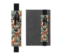 Black Leather Pen Holder Bookmark MJHKXLJ Funny Happy Pug Dog Pattern Adjustable Elastic Band 8.3-1.8 inch for notebooks Diaries Hardcover Journal