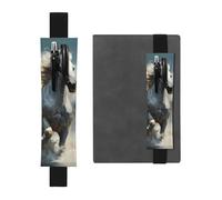 Black Leather Pen Holder Bookmark MJHKXLJ Horses Running Wild in The River Pattern Adjustable Elastic Band 8.3-1.8 inch for notebooks Diaries Hardcover Journal