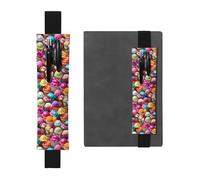 Black Leather Pen Holder Bookmark MJHKXLJ Many Colored ice Cream Pattern Adjustable Elastic Band 8.3-1.8 inch for notebooks Diaries Hardcover Journal
