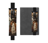 Black Leather Pen Holder Bookmark MJHKXLJ Mr. Dancing Tiger Pattern Adjustable Elastic Band 8.3-1.8 inch for notebooks Diaries Hardcover Journal