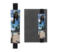 Black Leather Pen Holder Bookmark MJHKXLJ Paradise Beach Palm Trees Pattern Adjustable Elastic Band 8.3-1.8 inch for notebooks Diaries Hardcover Journal