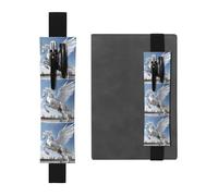 Black Leather Pen Holder Bookmark MJHKXLJ Pegasus Pattern Adjustable Elastic Band 8.3-1.8 inch for notebooks Diaries Hardcover Journal