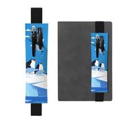 Black Leather Pen Holder Bookmark MJHKXLJ Penguins on The Iceberg Pattern Adjustable Elastic Band 8.3-1.8 inch for notebooks Diaries Hardcover Journal