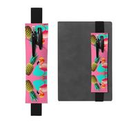 Black Leather Pen Holder Bookmark MJHKXLJ Pineapple Flamingo Pattern Adjustable Elastic Band 8.3-1.8 inch for notebooks Diaries Hardcover Journal