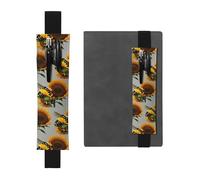 Black Leather Pen Holder Bookmark MJHKXLJ Sunflower bee Pattern Adjustable Elastic Band 8.3-1.8 inch for notebooks Diaries Hardcover Journal