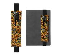 Black Leather Pen Holder Bookmark MJHKXLJ Sunflower Floral Butterflies Art Pattern Adjustable Elastic Band 8.3-1.8 inch for notebooks Diaries Hardcover Journal