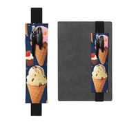Black Leather Pen Holder Bookmark MJHKXLJ Sweet Ice Cream Pattern Adjustable Elastic Band 8.3-1.8 inch for notebooks Diaries Hardcover Journal