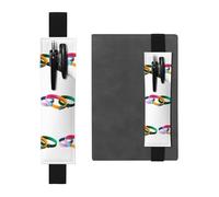 Black Leather Pen Holder Bookmark MJHKXLJ Three Multi-Color Bracelets Pattern Adjustable Elastic Band 8.3-1.8 inch for notebooks Diaries Hardcover Journal