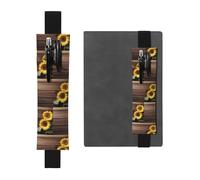 Black Leather Pen Holder Bookmark MJHKXLJ Three Sunflowers on Wooden Pattern Adjustable Elastic Band 8.3-1.8 inch for notebooks Diaries Hardcover Journal