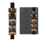 Black Leather Pen Holder Bookmark MJHKXLJ Two Colored Parrots Pattern Adjustable Elastic Band 8.3-1.8 inch for notebooks Diaries Hardcover Journal