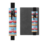 Black Leather Pen Holder Bookmark MJHKXLJ Two Flamingos Pattern Adjustable Elastic Band 8.3-1.8 inch for notebooks Diaries Hardcover Journal
