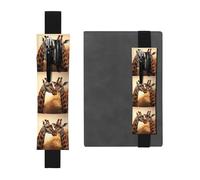 Black Leather Pen Holder Bookmark MJHKXLJ Two Giraffes Pattern Adjustable Elastic Band 8.3-1.8 inch for notebooks Diaries Hardcover Journal