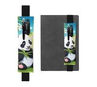 Black Leather Pen Holder Bookmark MJHKXLJ Two Happy Pandas Pattern Adjustable Elastic Band 8.3-1.8 inch for notebooks Diaries Hardcover Journal