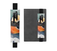 Black Leather Pen Holder Bookmark MJHKXLJ Watercolor Acoustic Guitar Pattern Adjustable Elastic Band 8.3-1.8 inch for notebooks Diaries Hardcover Journal