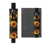 Black Leather Pen Holder Bookmark MJHKXLJ Yellow Sunflower on a Brown Background Pattern Adjustable Elastic Band 8.3-1.8 inch for notebooks Diaries Hardcover Journal