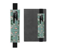 Black Leather Pen Holder Bookmark WHJSHOP Beach Flamingos Printing Adjustable Elastic Band 8.3-1.8 inch for notebooks Diaries Hardcover Journal