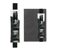 Black Leather Pen Holder Bookmark WHJSHOP Black Bird and Flower Printing Adjustable Elastic Band 8.3-1.8 inch for notebooks Diaries Hardcover Journal