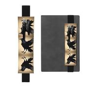 Black Leather Pen Holder Bookmark WHJSHOP Black Crow Birds Picture Adjustable Elastic Band 8.3-1.8 in for notebooks Diaries Manuals Planners