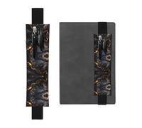 Black Leather Pen Holder Bookmark WHJSHOP Black Golden Marble Ink Printing Adjustable Elastic Band 8.3-1.8 inch for notebooks Diaries Hardcover Journal
