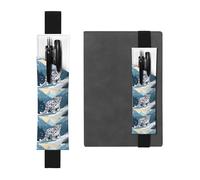 Black Leather Pen Holder Bookmark WHJSHOP Cartoon Snow Leopard Printing Adjustable Elastic Band 8.3-1.8 inch for notebooks Diaries Hardcover Journal