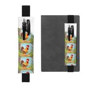 Black Leather Pen Holder Bookmark WHJSHOP Creative Cartoon Chicken Printing Adjustable Elastic Band 8.3-1.8 inch for notebooks Diaries Hardcover Journal