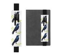 Black Leather Pen Holder Bookmark WHJSHOP Crow Perched on Branches Prints Adjustable Elastic Band 8.3-1.8 in Suitable for Most notebooks Diaries