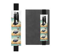 Black Leather Pen Holder Bookmark WHJSHOP Cute Ostrich Printing Adjustable Elastic Band 8.3-1.8 inch for notebooks Diaries Hardcover Journal