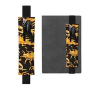 Black Leather Pen Holder Bookmark WHJSHOP Gold Scorpion Picture Adjustable Elastic Band 8.3-1.8 in for notebooks Diaries Manuals Planners