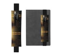 Black Leather Pen Holder Bookmark WHJSHOP Golden Flash Printing Adjustable Elastic Band 8.3-1.8 inch for notebooks Diaries Hardcover Journal