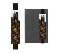 Black Leather Pen Holder Bookmark WHJSHOP Golden Maple Leaf Printing Adjustable Elastic Band 8.3-1.8 inch for notebooks Diaries Hardcover Journal